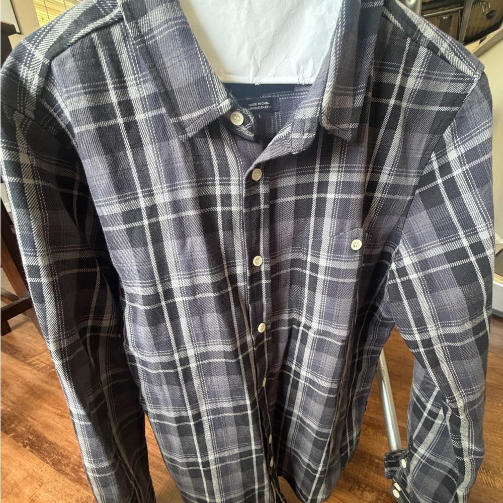 NATIVE YOUTH Blue and Gray Plaid Button-Down Shirt